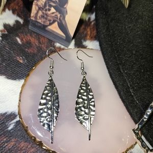 Hammered silver feather earrings